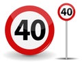 Round Red Road Sign Speed limit 40 kilometers per hour. Vector Illustration. Royalty Free Stock Photo