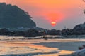 Scenery sunset above fishing boats at Kata beach Royalty Free Stock Photo