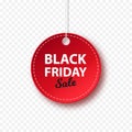 Round red tag on a white background with the inscription Black Friday at a discount. Vector set of decorative labels Royalty Free Stock Photo