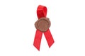 Round red wax seal on a red ribbon Royalty Free Stock Photo