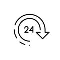 Round renew arrow with 24 hour symbol. Pixel perfect, editable stroke