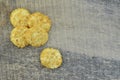 Round rice cracker on wooden background