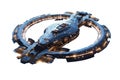 round ring shaped spaceship. Futuristic sci-fi space shuttle. space craft. Transparent PNG file.