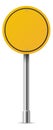 Round road sign. Realistic yellow circle on metal pole