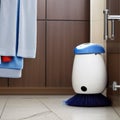Round robot bathroom cleaner cleans the floor