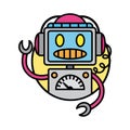 Round robot icon line style on white background