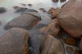 Round rocks in milky water