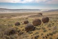 Round rocks in Ustyurt Plateau, Mangystau Region, the southwestern Kazakhstan. It used to be the bottom of the sea called Tethys Royalty Free Stock Photo