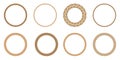Round rope borders set. Circle vintage frames. Vector design elements.