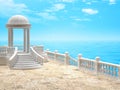 Stone quay and marble rotunda 3D rendering Royalty Free Stock Photo