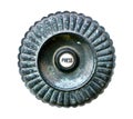 Round rough pitted metal shell pattern Victorian doorbell with ceramic button