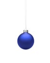 Round royal blue matt Christmas ball hanging on string isolated on white background