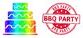 Round Rubber BBQ Party Seal Imprint With Vector Lowpoly Cake Icon with Spectral Colored Gradient