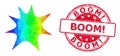 Round Rubber Boom! Seal Imprint with Vector Triangle Filled Boom Splash Icon with Spectrum Gradient Royalty Free Stock Photo