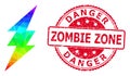 Round Rubber Danger Zombie Zone Seal with Vector Polygonal Electric Spark Icon with Spectrum Gradient