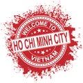Round rubber stamp with city name Ho Chi Minh city and stars, isolated on white