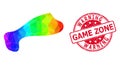 Round Rubber Warning Game Zone Stamp Seal With Vector Polygonal Spot Icon with Spectrum Gradient