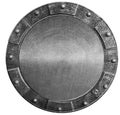 Round rustic metal shield isolated on white. 3d illustration