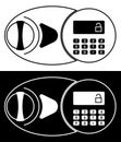 Round safe panel with combination lock and buttons. Black and white icon. Isolated vector Royalty Free Stock Photo