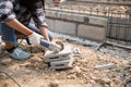 Round saw in the building, work on laying paving slabs. Royalty Free Stock Photo