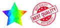 Round Scratched Best Quality Stamp Seal With Vector Lowpoly Red Star Icon with Spectrum Gradient