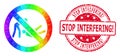 Round Scratched Stop Interfering! Stamp With Vector Lowpoly Forbidden Judo Struggle Icon with Rainbow Gradient Royalty Free Stock Photo