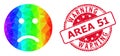 Round Scratched Warning Area 51 Stamp Seal With Vector Polygonal Sad Smiley Icon with Rainbow Gradient