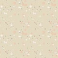 Pastel messy dots on beige background. Ecru festive seamless pattern with round shapes.