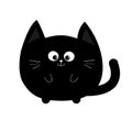 Round shape black cat icon. Cute funny cartoon smiling character. Kawaii animal. Big tail, whisker, eyes. Happy emotion. Kitty kit