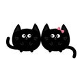 Round shape black cat icon. Love family couple. Boy Girl Cute funny cartoon smiling character. Kawaii animal. Happy emotion. Kitty Royalty Free Stock Photo