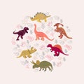 Round shape with colourful dinosaurs