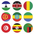 a round shape consisting of the flags of Lesotho, Kenya, Tunisia, Ukraine, Cameroon, and several other countries