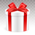 Round shape gift box wrapped with red ribbon, isolated on transparent background vector illustration Royalty Free Stock Photo
