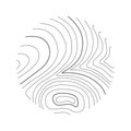Round shape with topographic or wooden texture. Hand drawn terrain contour. Graphic relief sketch stamp isolated on