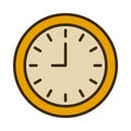 round shape wall clock with filled outline style. showing nine o\' clock. vector illustration.