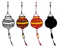 Round-shaped Chinese lanterns in flat style. a set of isolated elements of a Japanese street lamp, consisting of balls of red and Royalty Free Stock Photo