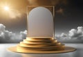 Round-shaped five-layer podiums display, Luxury podiums with monochrome sky Royalty Free Stock Photo