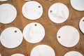 Round-shaped handmade ceramic decor on drying brown paper or on sale on market