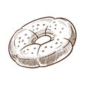 Round shaped sweet dessert cookie monochrome sketch vector illustration