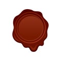 Round wax seal stamp in brown color. Retro postal symbol. Decorative vector element for invitation or greeting card