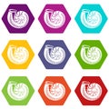 Round shell icons set 9 vector