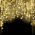 Round shining dots, star splashes, blurred spots, vertical golden lines,