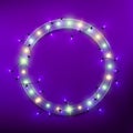 Round shiny retro billboard frame with neon led lights, holiday, Mardi Gras, vector illustration