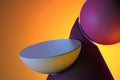 Round Showcase On Abstract Plastic Matte Figures Of Pink And Violet Colors on Bright Orange Background. 3d Rendering Royalty Free Stock Photo