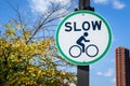 Sign along a bicycle Path and Blue Sky Royalty Free Stock Photo