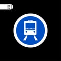 Round sign white thin line. Trolley, train sign, icon - vector illustration