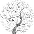 Round silhouette, yggdrasil tree. Black and white vector illustration