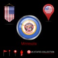 Round Chrome Vector Badge with Minnesota US State Flag. Pennant Flag of USA. Map Pointer - USA. Map Navigation Icons Royalty Free Stock Photo
