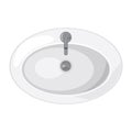 A round sink with faucet and water hole isolated on a white background, a vector 3D plumbing top view in mixed media