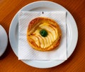 Round small apple pie served in a plate Royalty Free Stock Photo